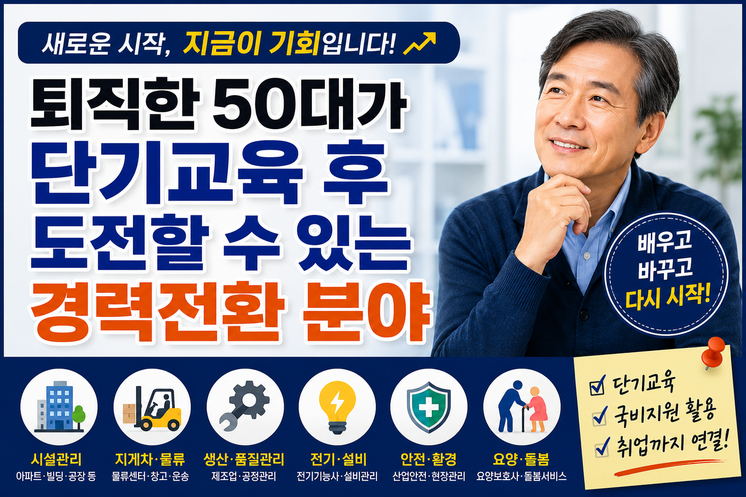 퇴직한 50대가 단기교육 후 도전할 수 있는 경력전환 분야